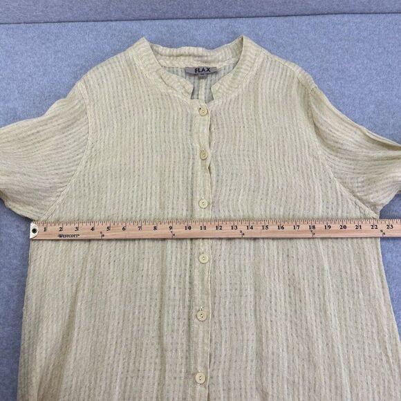 FLAX Medium Linen Long Shirt Dress Button Front Green Yellow Kaftan Oversized - Picture 7 of 13